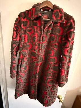 Miss Sixty Vintage Red and Brown Faux Fur Coat